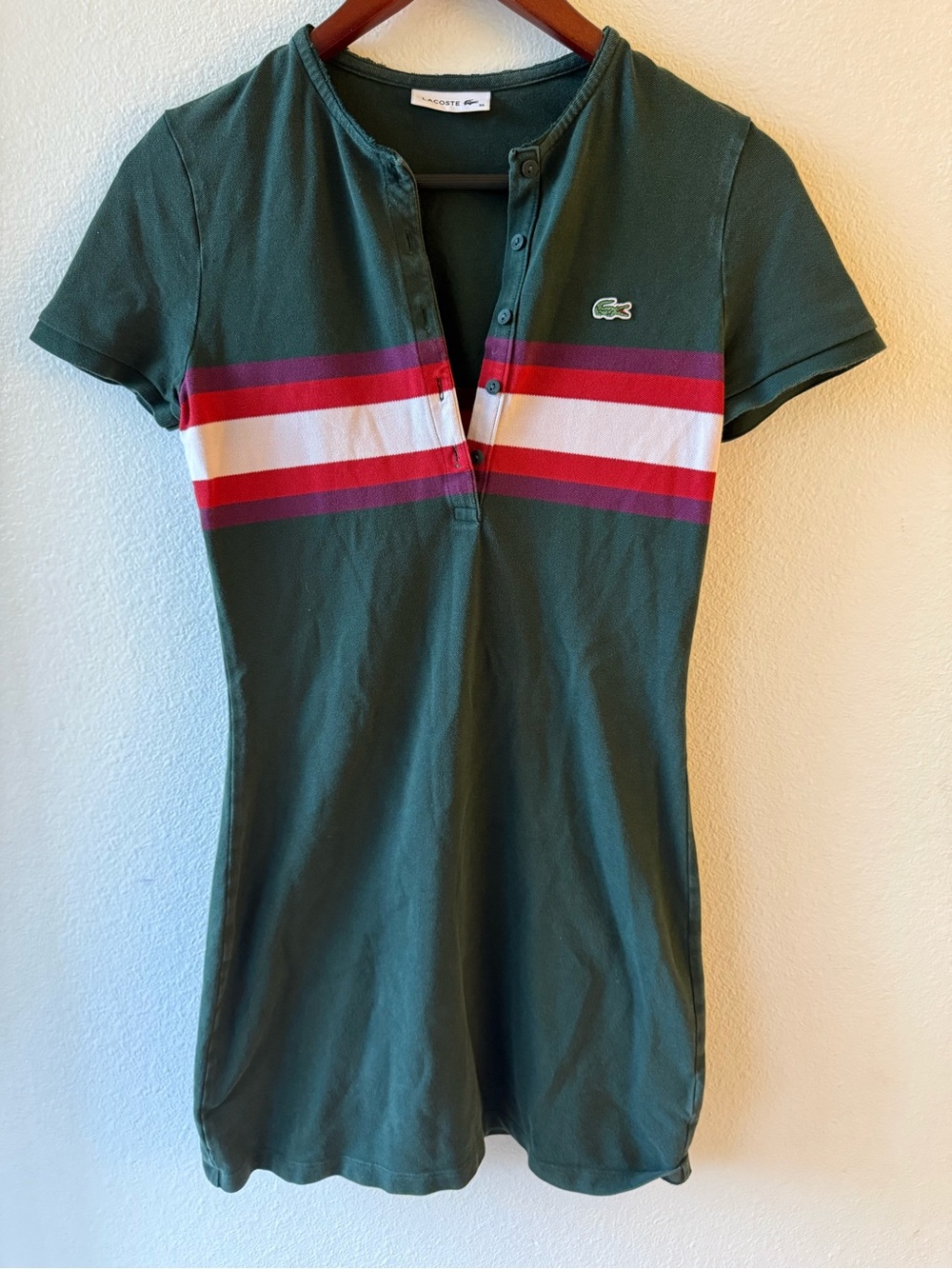 Lacoste Green Polo Mini Dress with Red and White Stripes